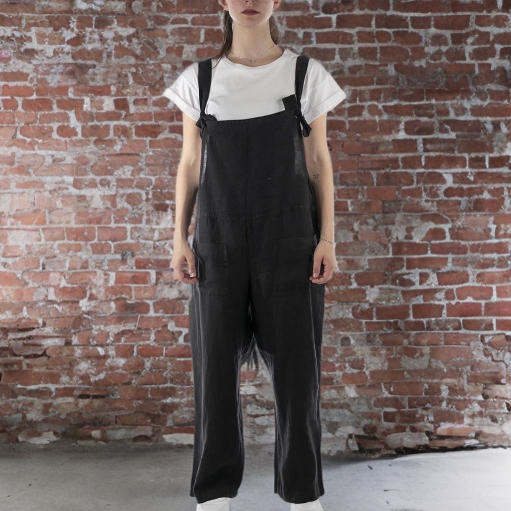 Zanzea Womens XXL Adjustable Strap 100% Cotton Overalls - Black